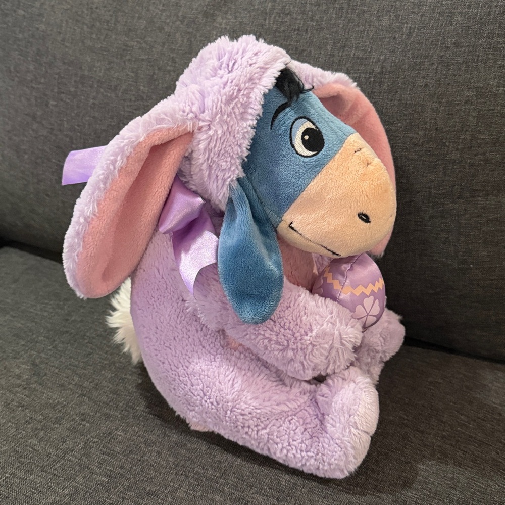 Disney Store EEYORE EASTER BUNNY Plush Stuffed Animal Holding Egg Purple 12" - Picture 4 of 6